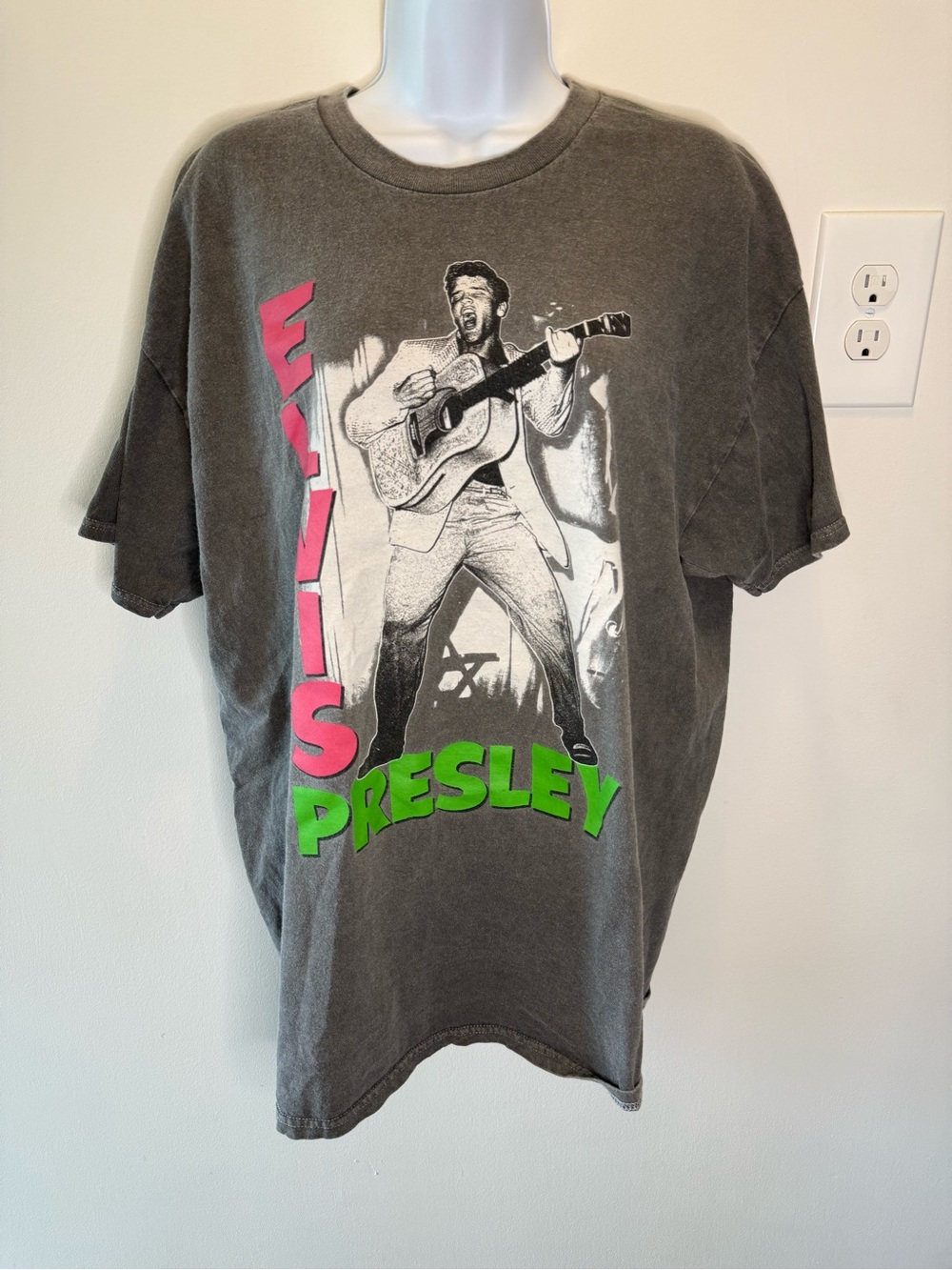 Eddie Bauer Elvis Presley Graphic Tee - Charcoal with Pink & Green Print